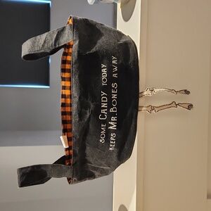 Mud Pie fabric decor piece / candy dish / treat bag. Bones / HALLOWEEN